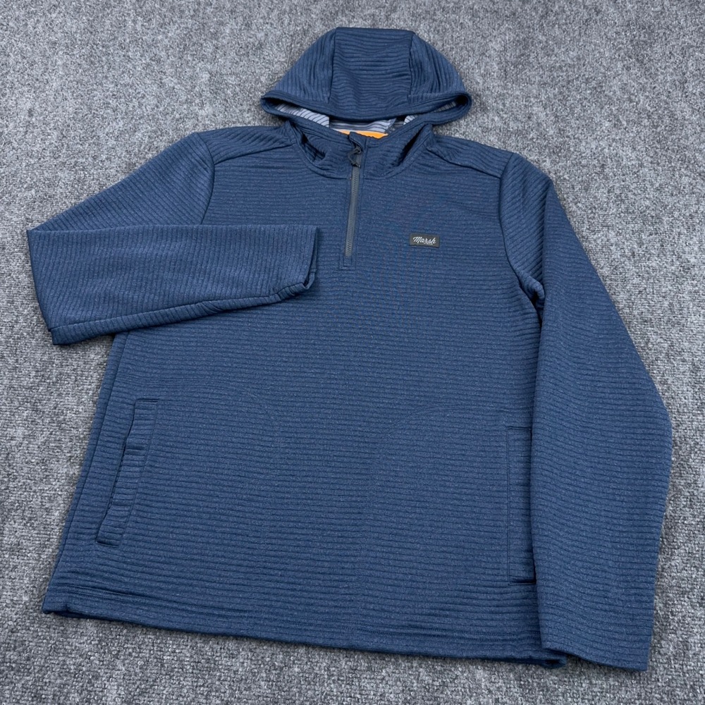 Marsh Wear Sullivan Tech Hoodie Men's Medium Blue 1/4 Zip Ribbed Thumbholes